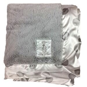 Little Giraffe Plush Gray White Polka Dot Satin Trim 32x36 Baby Blanket Soft